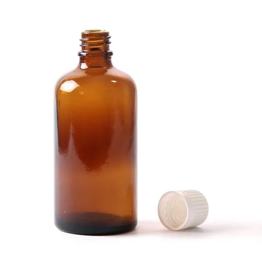 100ml Amber Glass Boston Round Bottle With Tamper Evident Cap (Black or White)