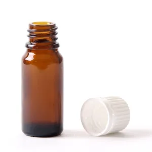 10ml Amber Glass Boston Round Bottle (With White Tamper Evident Cap)