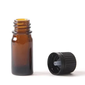5ml Amber Glass Boston Round Bottle (With Black Tamper Evident Cap)